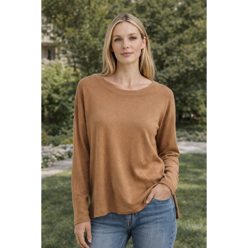 Sonnet James Camel Brown Bamboo Organic Cotton Long Sleeve Relaxed Top M NEW